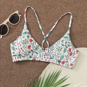 Floral lace up back bikini top